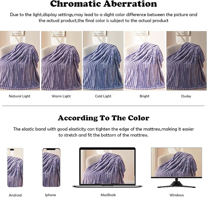 NEWCOSPLAY Super Soft Throw Blanket Lavender Premium Silky Flannel Fleece 3D Ribbed Jacquard Lightweight Bed Blanket All Season Use (Lavender Ribbed, Throw(50"x60"))