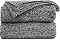 Longhui bedding Black Knitted Throw Blanket for Couch, Soft, Cozy Machine Washable 100% Cotton Sofa Blanket, Heavy 2.5lb Weight, Laundry Bag Included, Black and White