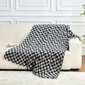 FY FIBER HOUSE Checkered Flannel Fleece Throw Blanket Soft Cozy Checkerboard Grid Print Chessboard Gingham Pattern Blankets for Bed Couch Sofa, 50"x60", Black Grey
