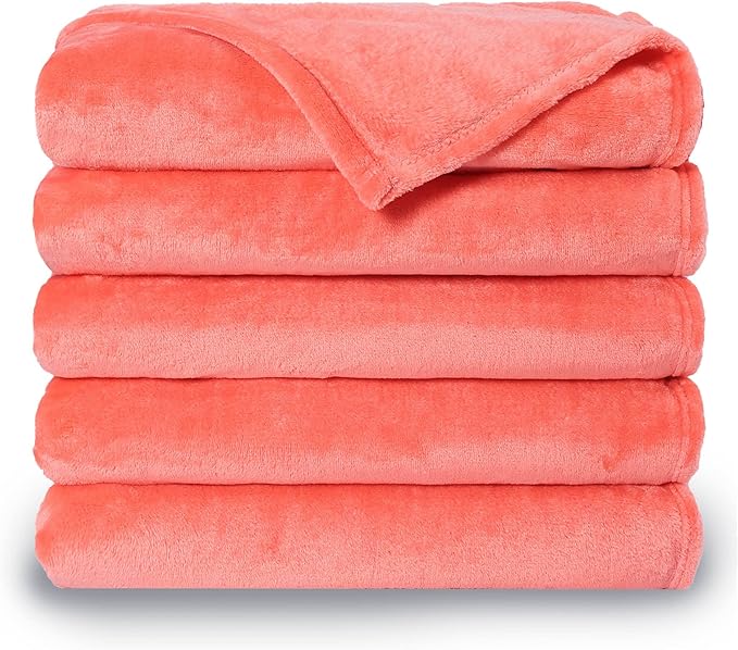 NANPIPER Fleece Blankets, Super Soft Flannel King Size Blanket for Bed, Luxury Cozy Microfiber Plush Fuzzy Blanket,Living Coral