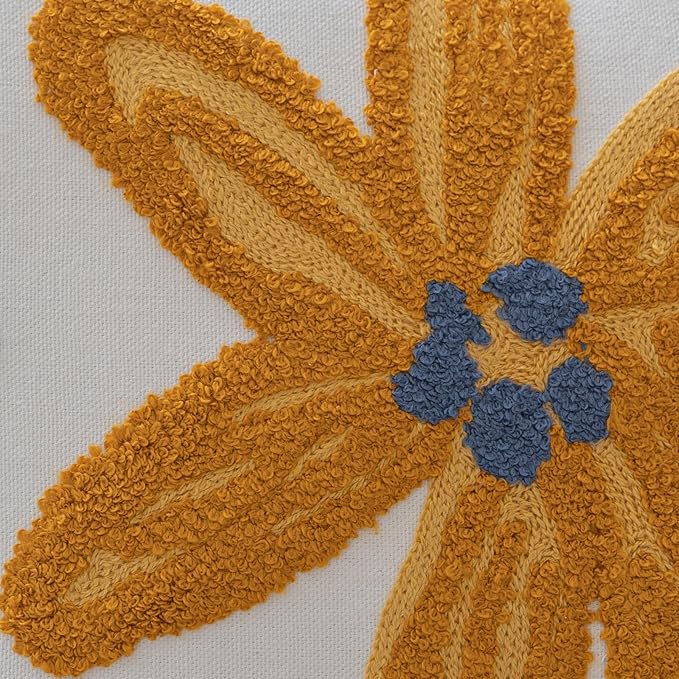 YIcabinet Pillow Covers Set of 2, Embroidered Yellow Flower Pattern Throw Pillow Cover,Square Cotton Cushion,Pillow Case for Sofa Bedroom Couch,18"x18"