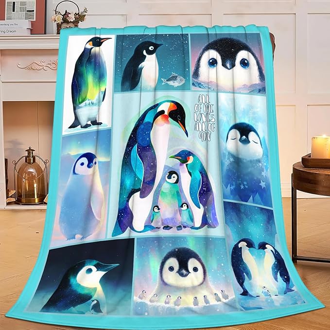 Penguin Blanket for Girls Women Boys Men Adults Kids Soft Cozy Fleece Cute Penguin Animal Throw Blankets Gifts Warm Flannel Plush Lightweight Decorative for Couch Bed Sofa 80"X60"