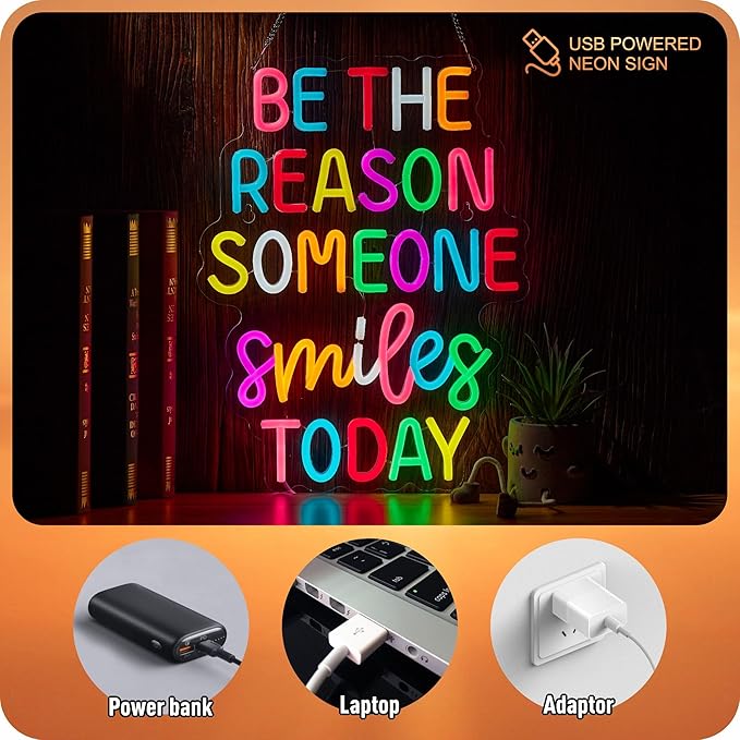 Be The Reason Someone Smile Today Neon Sign, Positive Affirmation LED Light for Wall Decor Multicolored Positive Motivational Quote for School Classroom Kids Room Home Compatible with Timer (15.7 X 12.6 in)