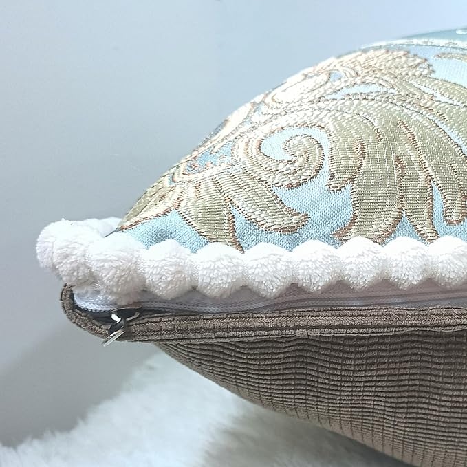 SZHELEJIAM Pillow Covers Set of 2, Jacquard Vintage Embroidered Pillow Cover, Soft Comfortable to the Touch Sofa Decorative Cushion Cover for Living Room, Bedroom, Balcony 18x18 Inch Blue