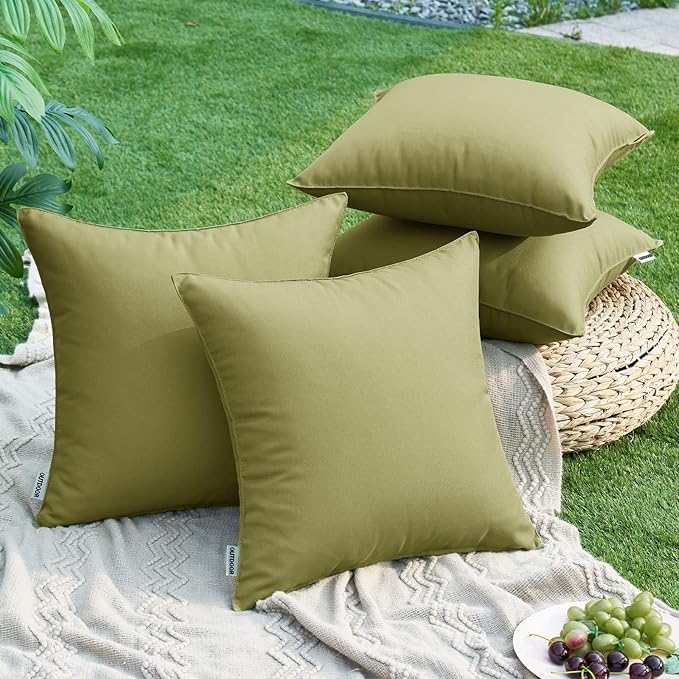 MIULEE Pack of 2 Sage Green Decorative Outdoor Waterproof Pillow Covers Square Garden Cushion Sham Throw Pillowcase Shell for Spring Patio Tent Couch 20x20 Inch