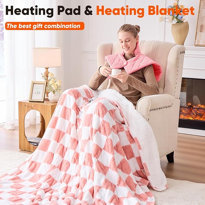 OCTROT Pink Weighted Heating Pad for Neck Shoulders and Back, for Mom Wife Grandma, Birthday Gifts for Teen Girls Women, Electric Heated Blanket with 9 Heat Options 4 Auto-Off Timer