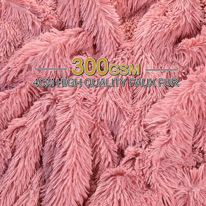 YUSOKI Long Faux Fur Twin Size Blanket,2 Layers,3.4lb for Bed Couch Home Décor Gifts Women (Pink,60" x 80")