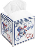 Christmas Balls Design Tissue Box Cover Holder, Blue White Leather Tissue Box Cover Square, Joy to The World Christmas Decor for Bathroom Kitchen Car Office, Porcelain Print(5.2 Inches)-B05