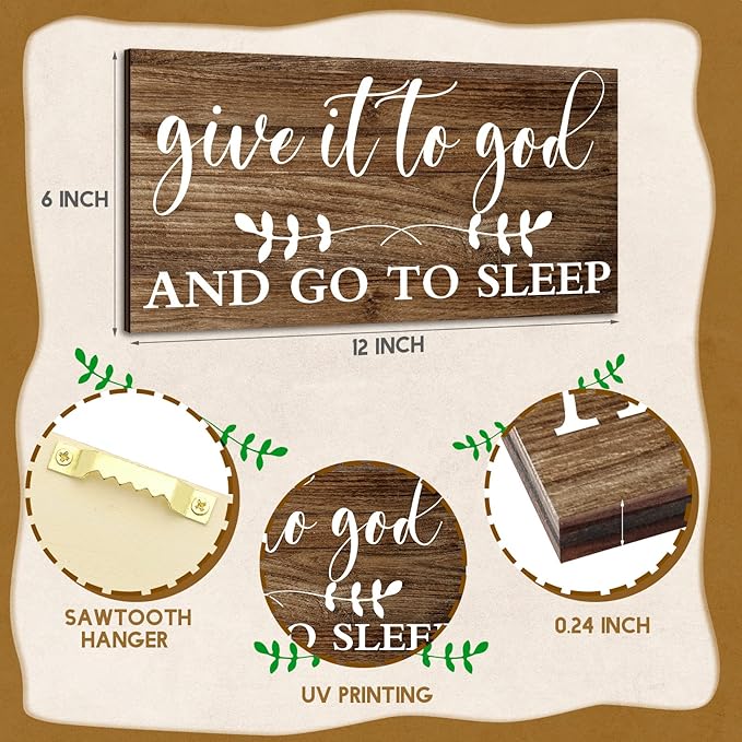 Chunful 2 Pcs Give It to God and Go to Sleep Sign Above Bed Wall Decor Serenity Prayer Sign Prayer Wall Art Rustic Farmhouse Vintage Bedroom Decor for Home(Vintage Style)