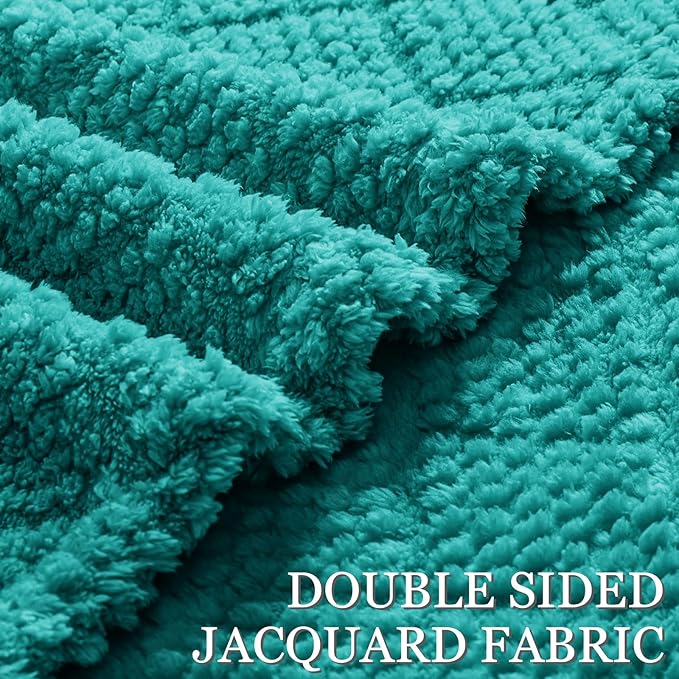 Whale Flotilla Fuzzy Fleece Queen Size Blanket for Bed, Soft Fluffy Jacquard Waffle Blankets for All Season, Lightweight and Warm, 90x90 Inch, Teal
