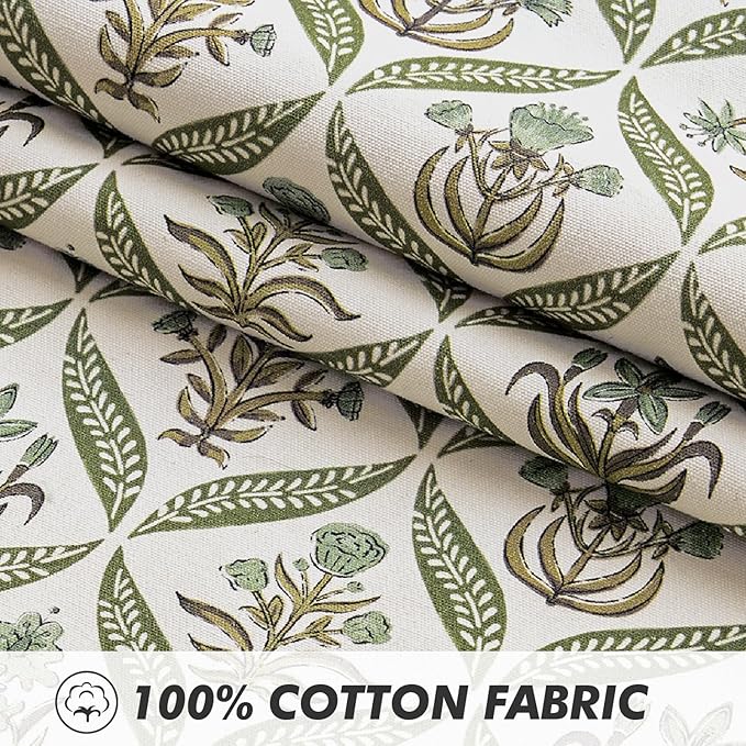 MIULEE Floral Throw Pillow Covers 18x18 Set of 2 Green and Brown Spring Decorative Block Print Cotton Cushion Covers for Couch Living Room, Modern Outdoor Sofa Vintage Garden Pillowcases Home Decor