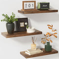 fuqing Rustic Floating Shelves, Wooden Floating Shelves for Wall Set of 3, Wall Mounted Dark Wood Shelves for Living Room Bedroom Bathroom Kitchen - Dark Walnut