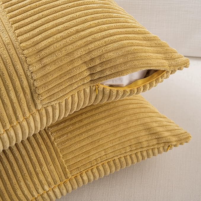 Fancy Homi 2 Packs Mustard Yellow Decorative Throw Pillow Covers 20x20 Inch for Living Room Couch Bed Sofa, Farmhouse Boho Home Decor, Soft Corss Corduroy Patchwork Accent Square Cushion Case 50x50 cm