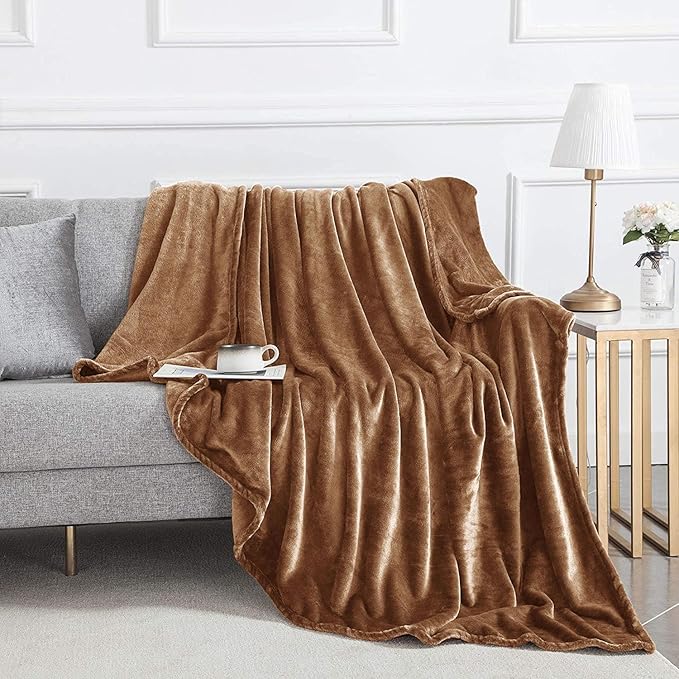 IR Imperial Rooms Fleece Blankets Queen Size 90x90 Inches - Super Soft Fluffy Throw Blanket for Sofa and Bed - Warm and Cozy Lightweight 400 GSM Microfiber Bed Throws Blankets (Queen, Camel)