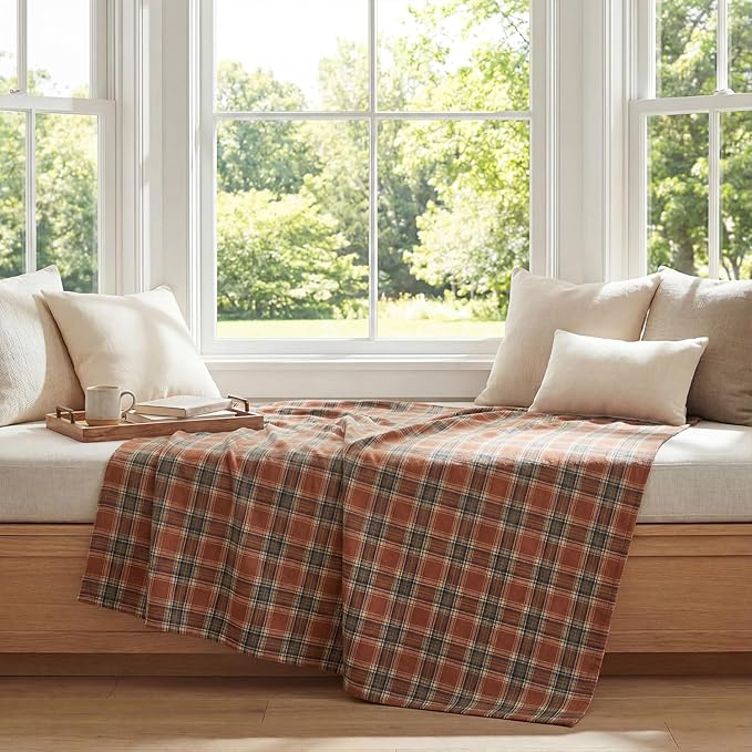Horaldaily Rust Farmhouse Plaid Fall Decorative Blanket Throw, Autumn Rustic Soft Lightweight Blanket for Couch Sofa Bed Lounging Decoration, Ideal Gifts for Kids Adults Self, 60x80