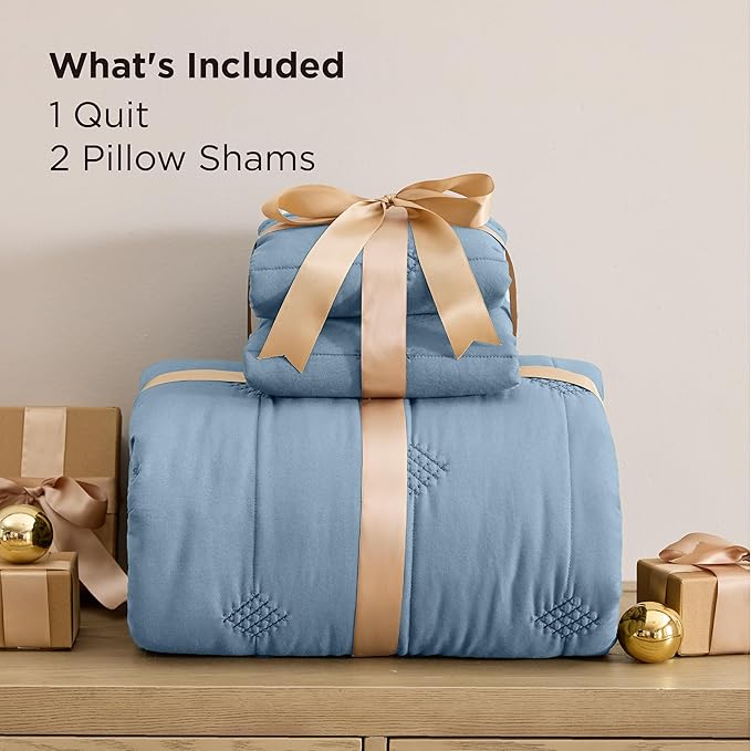 Bedsure King Size Quilt Sets – Ultra Soft Lightweight Blue Bedspread Coverlet with 2 Pillow Shams, Breathable & Cozy Quilted Bedding, All Season Bedroom Decor, 3 Piece (106x96 Inches)