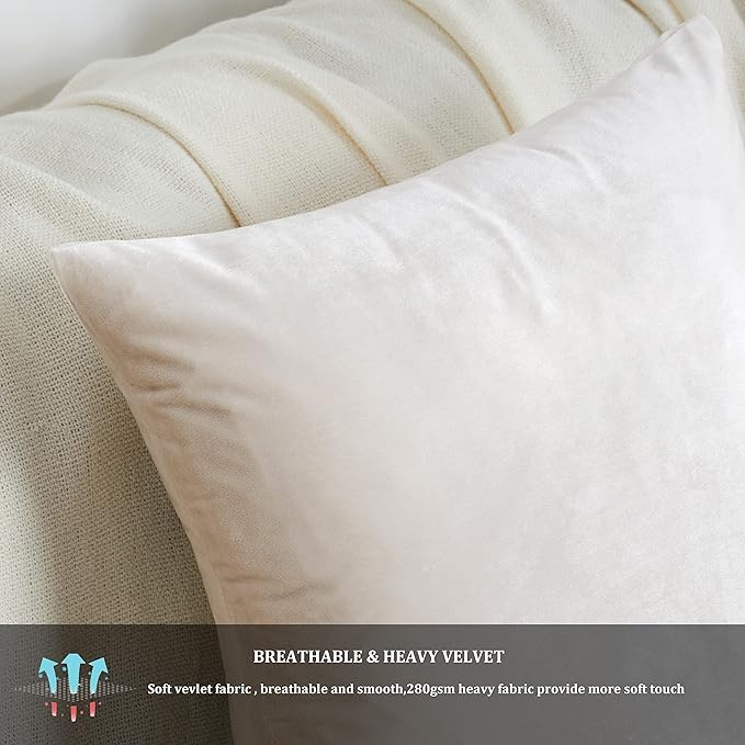 GIGIZAZA Velvet Ivory Throw Pillow Covers Decorative Cushion Covers Cream Pillow Cases Sham for Sofa Couch (18x18inch(45x45cm)-4pcs, Ivory)