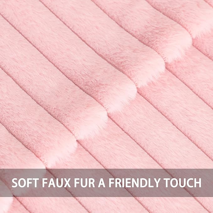 Aegero Pack of 2 Faux Fur Fall Throw Pillow Covers 24x24 Inch, Soft Plush Striped Neutral Couch Pillow Cover, with Velvet Back Modern Home Decor for Sofa Living Room Couch Bed Pink