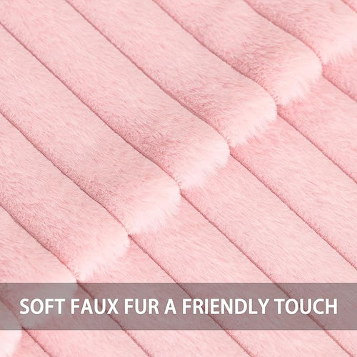 Aegero Pack of 2 Faux Fur Fall Throw Pillow Covers 22x22 Inch, Soft Plush Striped Neutral Couch Pillow Cover, with Velvet Back Modern Home Decor for Sofa Living Room Couch Bed Pink