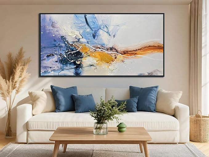 Ardemy Abstract Wall Art Canvas for Living Room Modern Framed Textured Painting Picture Bedroom Artwork Home Office Kitchen Dining Room Wall Decor, Black Wood Large 48"x24"
