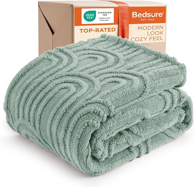 Bedsure GentleSoft Sage Green Christmas Throw Blankets for Women - Super Soft Cozy Winter Blankets for Couch, Cute Fluffy Fleece Throw for Girls Women, Ideal for Room Home Decor, 50x60 Inches