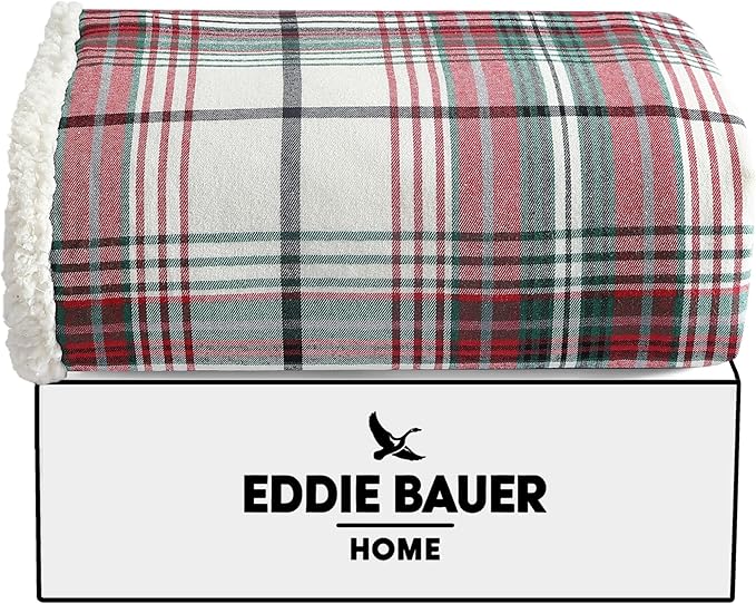 Eddie Bauer - Blanket, Super Soft Reversible Sherpa & Brushed Fleece Bedding, Throw Blankets for Couch, Ideal for Lounging (Montlake Plaid Red)