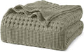 PHF 100% Cotton Waffle Weave Blanket Queen Size for Bed, Soft Lightweight & Breathable for Spring and Summer, All-Season Comfort, Luxury Aesthetic Blanket for Home Decor, 90"x90", Dusty Sage