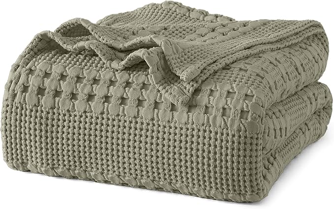 PHF 100% Cotton Waffle Weave Blanket King Size for Bed, Soft Lightweight & Breathable for Spring and Summer, All-Season Comfort, Luxury Aesthetic Blanket for Home Decor, 108"x90", Dusty Sage