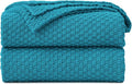 Longhui bedding Teal Knitted Throw Blanket for Couch, Soft, Cozy Machine Washable 100% Cotton Sofa Knit Blankets, Heavy 3.0lb Weight, 51 x 63 Inches, Teal Color.