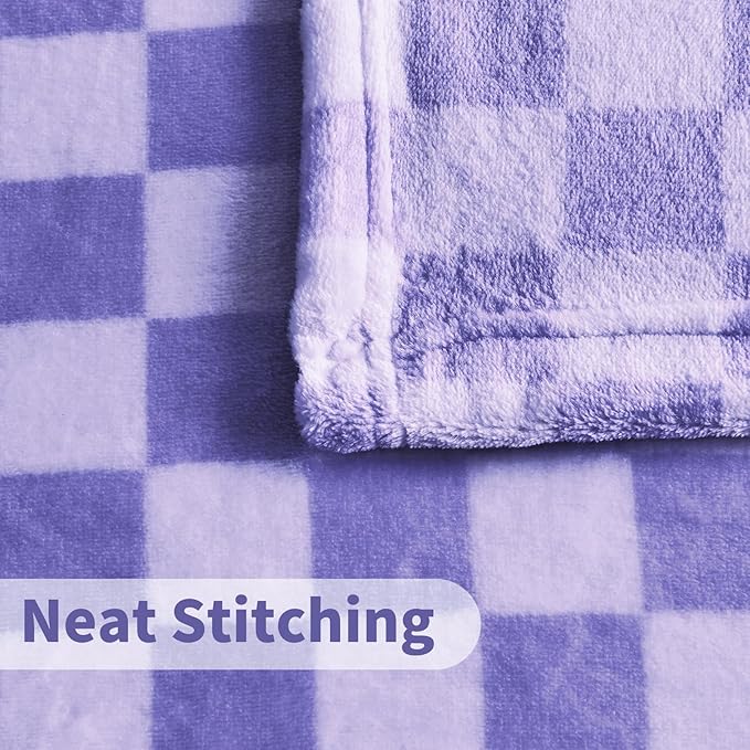 FY FIBER HOUSE Checkered Flannel Fleece Throw Blanket Queen Size Soft Cozy Checkerboard Grid Print Chessboard Gingham Pattern Blankets for Bed Couch Sofa, 90"x90", Periwinkle Blue