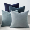 EMEMA Coastal Blue Decorative Throw Pillow Covers 20x20 Inch Set of 4 Boho Farmhouse Corduroy Striped Square Pillow Case,Western Modern Cushion Covers for Couch Bed Livingroom Home Decor