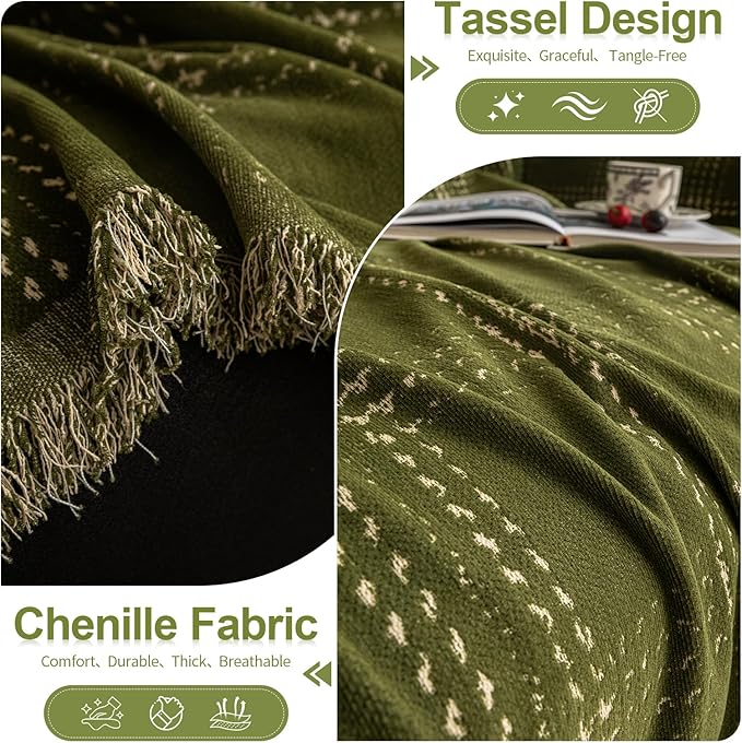HANDONTIME Couch Covers for Dogs, Buffalo Check Sofa Cover White Plaid Geometric Pet Couch Cover for Dogs & Cats Chenille Sofa Covers Washable 3 Seat Sectional Covers Soft (Matcha Green, 71"x118")