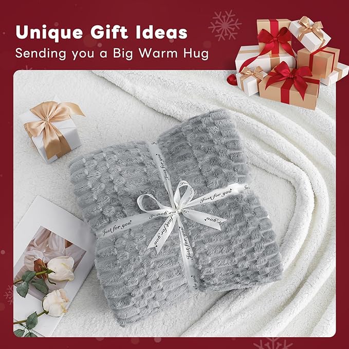 Sherpa Throw Blanket for Couch Flannel Cozy Soft Thick Blanket Warm Twin Blanket for Bed Fleece Home Decor Gifts, Z01 - Light Grey, 60"*80"