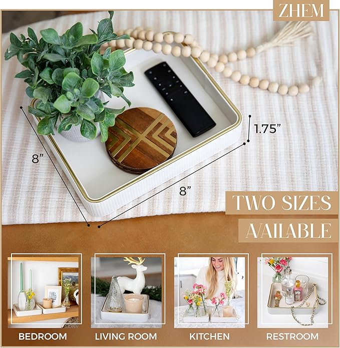 ZHEM Small Night Stand Organizer Nightstand Tray Bedside Table Organizer Women| Dresser Trays for Bedroom Leather Valet Trinket Tray Catch All| Purse Bowl| Valet Tray for Women (White)