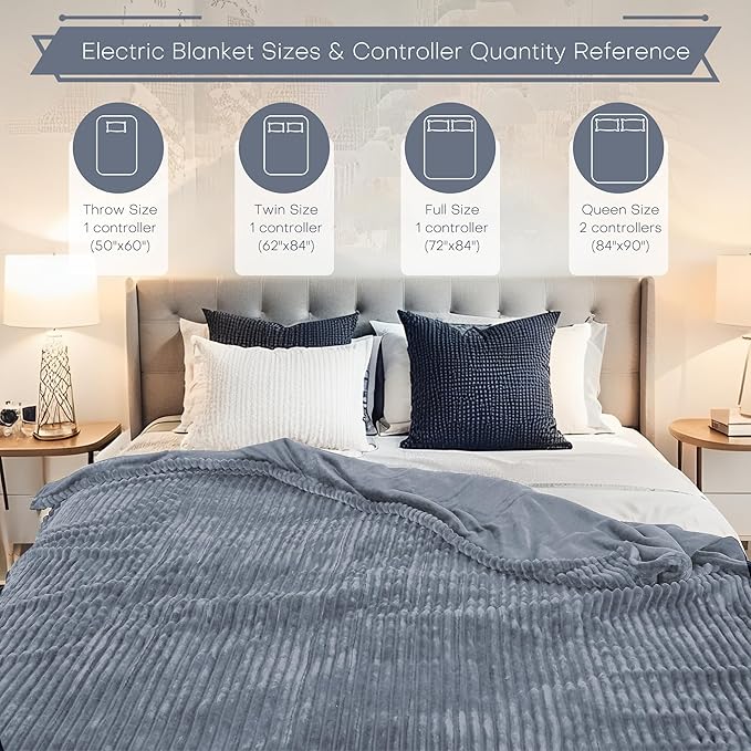 Electric Heated Blanket Throw Size 50"x60" with Cozy Flannel, 6 Heat Settings & 3 Hours Auto Off, Soft & Cozy Warming Throw for Home, Office, or Bed, Machine Washable, Grey