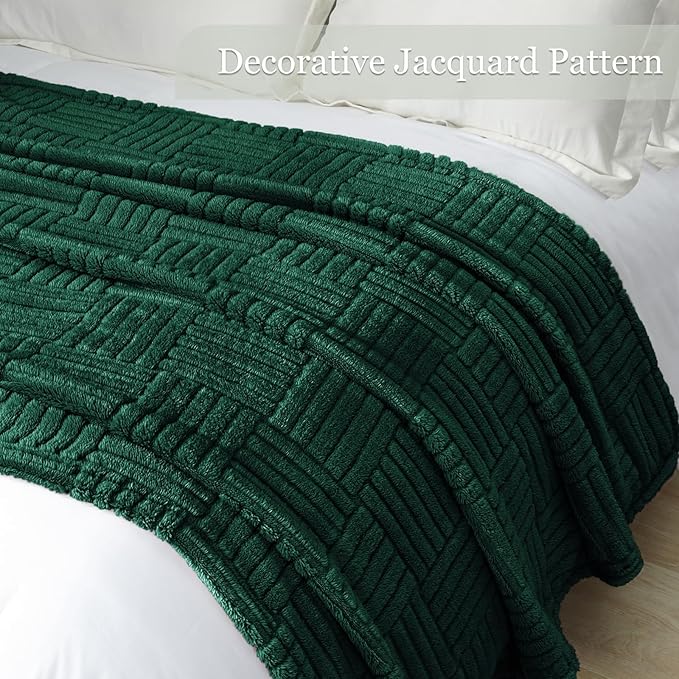 Whale Flotilla Lightweight Fleece Twin Size Blanket for Bed, Fuzzy Soft Blankets with Decorative Jacquard Pattern for All Season, Warm and Fluffy, 60x80 Inch, Emerald Green
