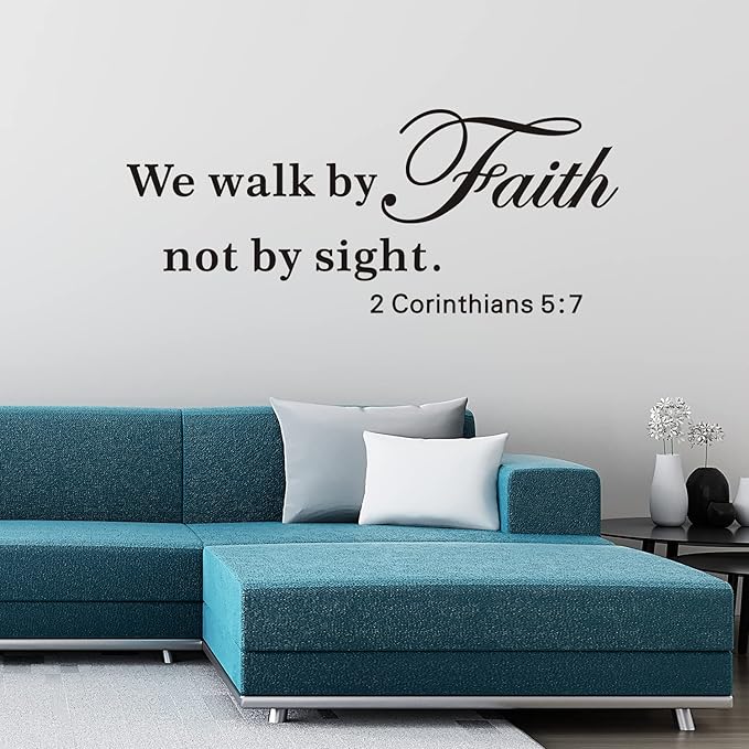 Bible Verse Wall Stickers for Bedroom: Christian Quotes Inspirational Vinyl Art Wall Decals for Living Room Kitchen - We Walk by Faith Not by Sight 41" X 16"