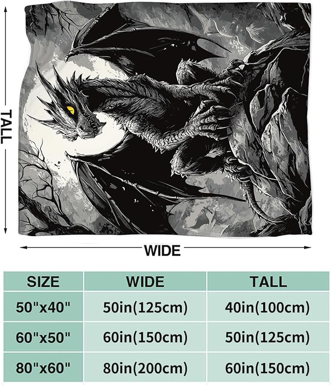 Black Dragon Blanket for Girls Women Boys Men Adults Kids Soft Cozy Fleece Cool Dragon Lovers Throw Blankets Gifts Warm Flannel Plush Lightweight Decor for Couch Bed Sofa 80"X60"