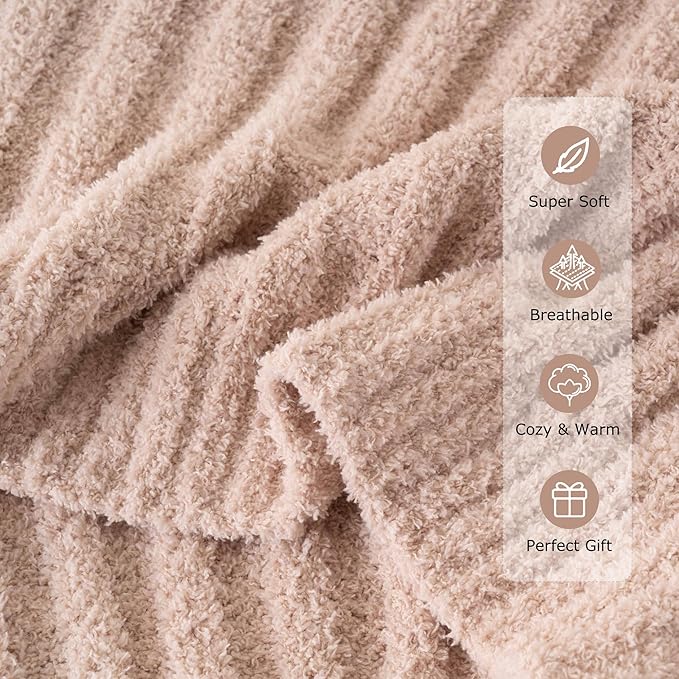 BATTILO Beige Throw Blanket for Couch, Knit Fuzzy Plush Fluffy Soft Netural Blankets, Cozy Warm Lightweight Blanket for Bed, Sofa, Home Decor, 50"x60"