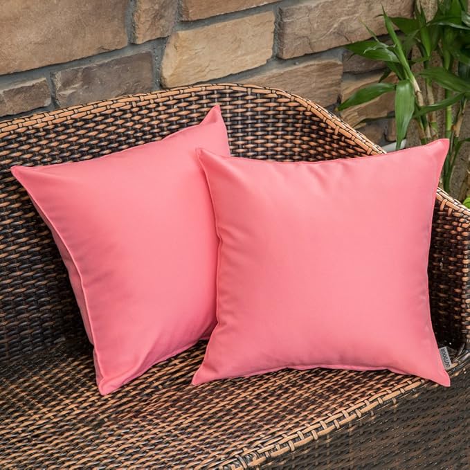 MIULEE Pack of 2 Decorative Outdoor Waterproof Pillow Covers Square Garden Cushion Sham Throw Pillowcase Shell for Spring Valentine's Day Patio Tent Couch 18x18 Inch Pink