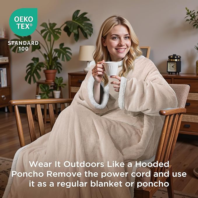 Heated Blanket Throw - Wearable Electric Blanket with 6 Heat Levels & 9 Hours Auto Off,Gifts for Women,Home Office Use,Machine Washable,50"x70"(Beige)