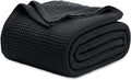 Bedsure Gentlesoft 100% Cotton Blanket Queen Size for Bed - Cooling Breathable and Soft for Spring Summer, Thick Cozy Waffle Weave Blanket Gifts for Women, Black, 90x90 Inches