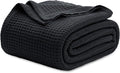 Bedsure Gentlesoft 100% Cotton Blanket King Size for Bed - Cooling Breathable and Soft for Spring Summer, Thick Cozy Waffle Weave Blanket Gifts for Women, Black, 104x90 inches