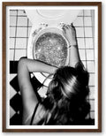 EcoHest Trendy After the Disco Party Framed Wall Art, Walnut Color 12x16 in OAK Wood Black and White Funny Bathroom Canvas Art, Teen Girl Poster College Dorm Decor, 1Pack For Bedroom Living Room