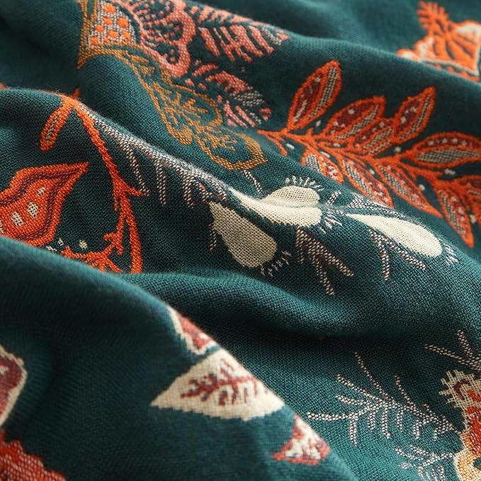 Boho Throw Blanket for Couch Sofa Bed, 100% Cotton Woven Quilt with Tassel 60”x80”, Super Soft Muslin Blanket with Floral Printed, Decorative Reversible Bed Blanket/Cover for All Seasons