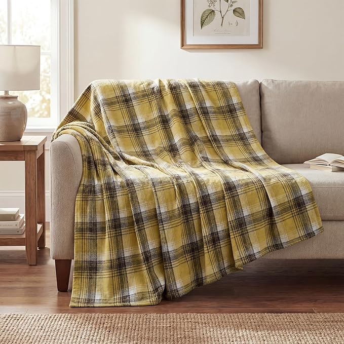 Horaldaily Yellow Brown Farmhouse Plaid Spring Decorative Blanket Throw, Spring Summer Rustic Soft Lightweight Blanket for Couch Sofa Bed Lounging Decoration, Ideal Gifts for Kids Adults Self, 60x80