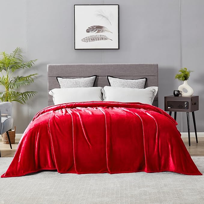 DREAMNINE Ultra Large Soft Fuzzy Flannel Fleece Blanket King Size 90" x 108", Decorative Solid Lightweight Fluffy Velvet Bed Blanket,Luxury Big Cute Cozy Shag Plush Microfiber Blankets for Bedroom,Red