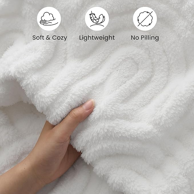 Joiedomi Queen Size Blanket for Bed, Soft White Fleece Blankets Gifts for Women Mom Girls, 280GSM Cozy Cute Soft Throw Home Room Decor Aesthetic Gifts 90x90 Inches
