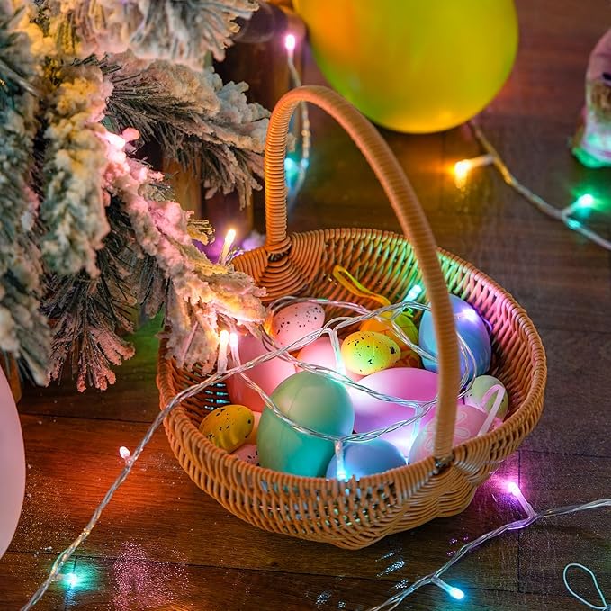 JMEXSUSS 33ft 100 LED Easter Lights for Indoor Outdoor Use, 8 Modes Connectable Easter String Lights Plug-in, Clear Wire Colorful Christmas String Lights Outdoor Waterproof