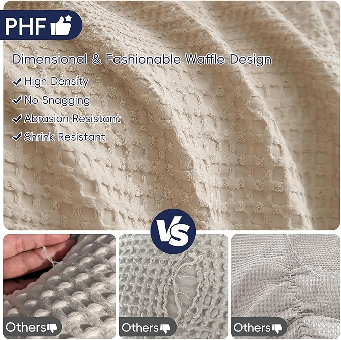 PHF Lightweight Waffle Weave Blanket Queen Size, Breathable & Ultra Soft, 90"x 90" Soft & Cozy Thin Blanket for All Season & Hot Sleepers, Bed, Home Decor - Light Tan